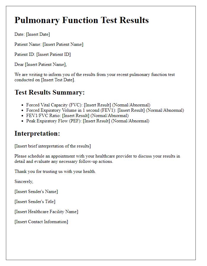 Letter template of pulmonary function test result announcement