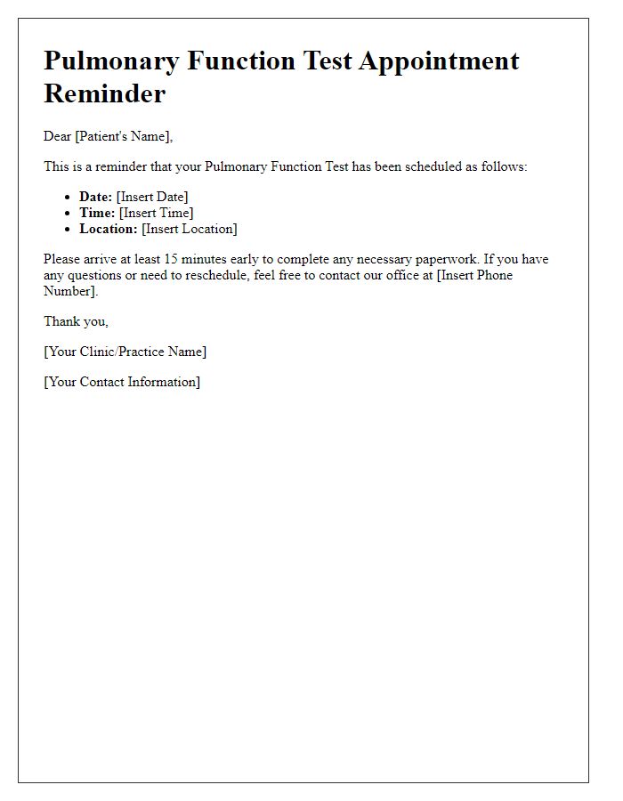 Letter template of pulmonary function test scheduling alert