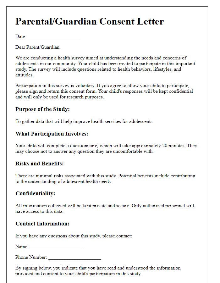 Letter template of consent for adolescent health survey involvement