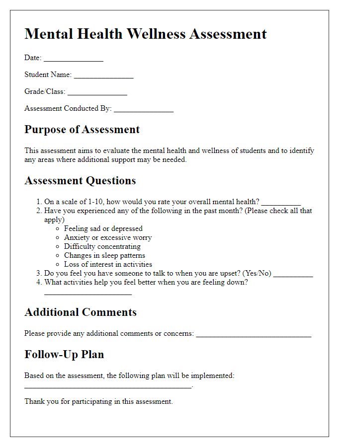 Letter template of mental health wellness assessment for students