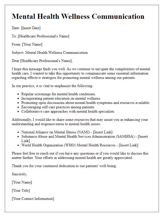 Letter template of mental health wellness communication for healthcare professionals