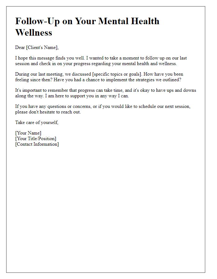 Letter template of mental health wellness follow-up for clients