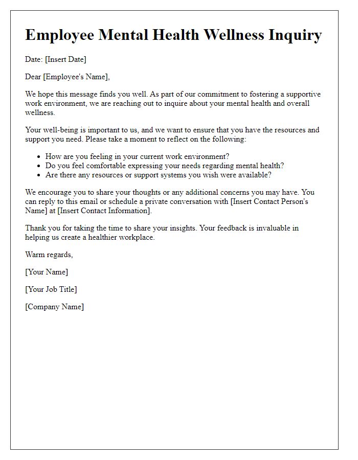 Letter template of mental health wellness inquiry for employees