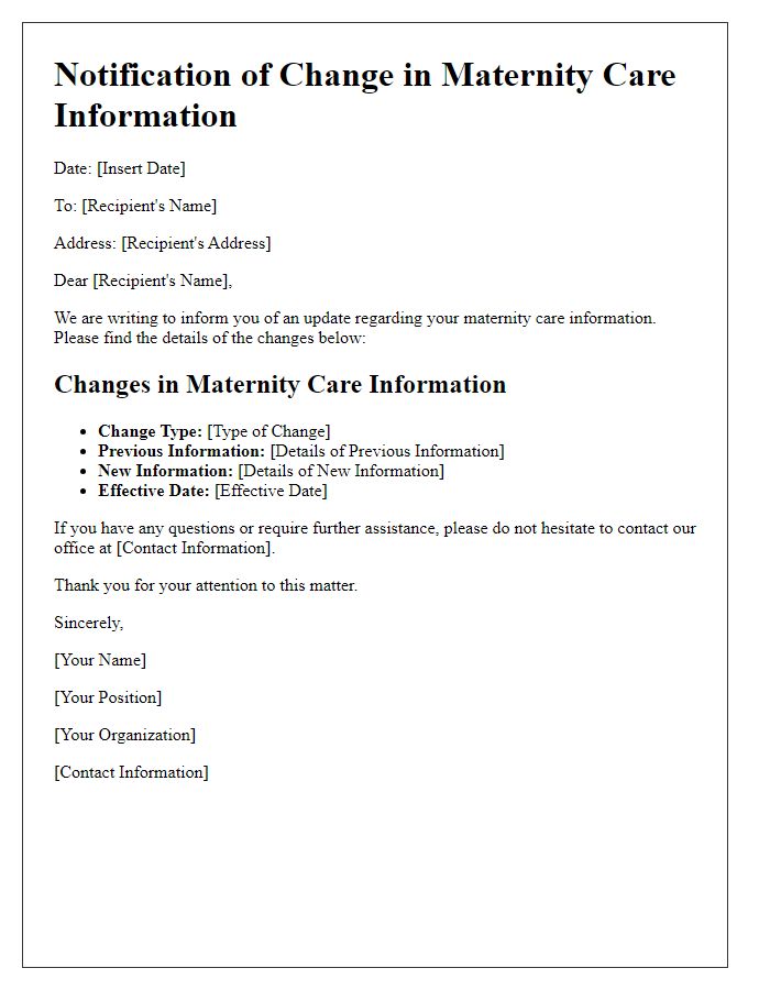 Letter template of maternity care information change notification