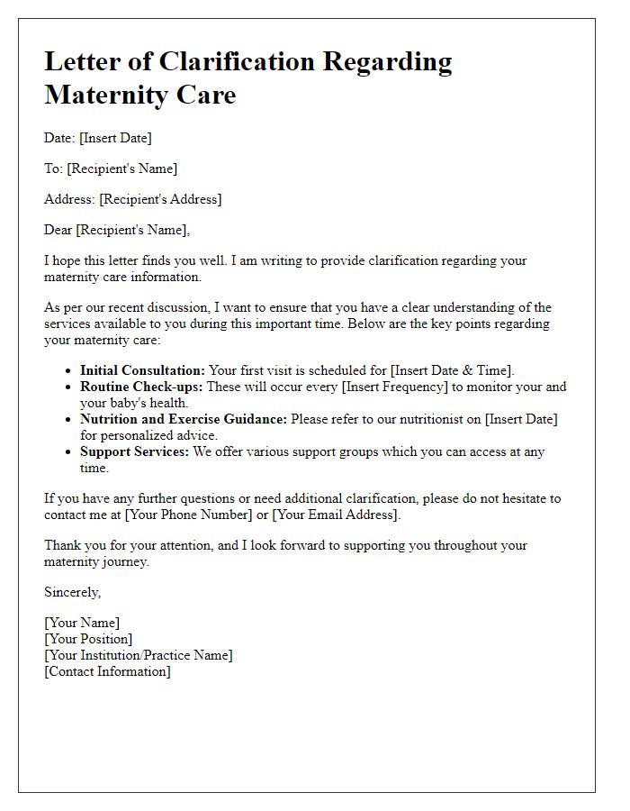 Letter template of maternity care information clarification