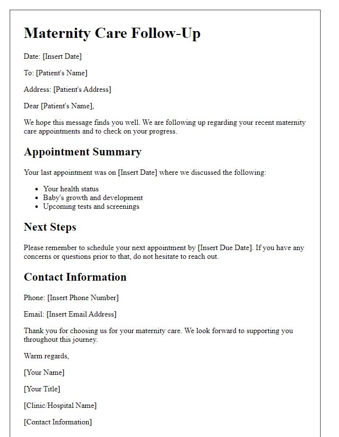 Letter template of maternity care information follow-up