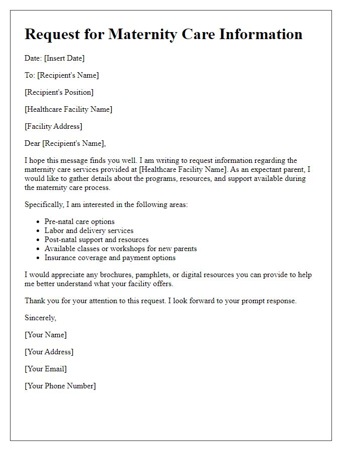 Letter template of maternity care information request