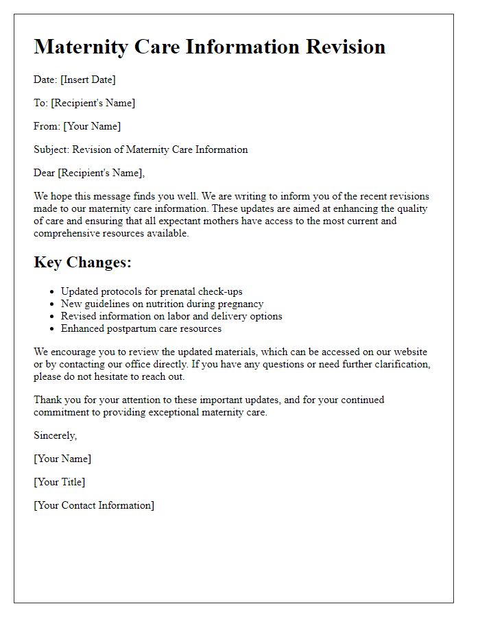 Letter template of maternity care information revision