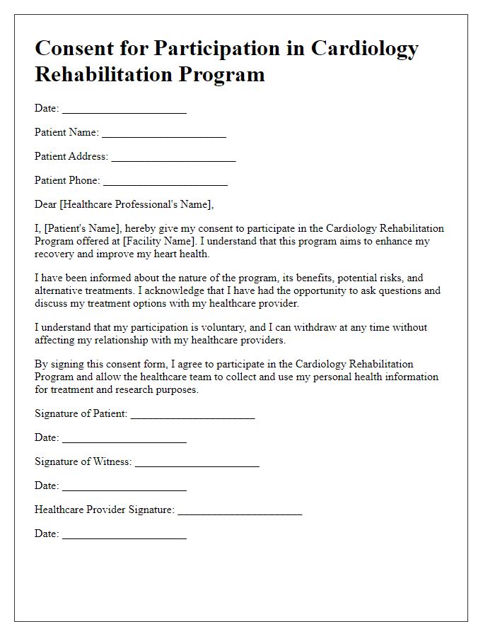 Letter template of consent for participation in cardiology rehabilitation program