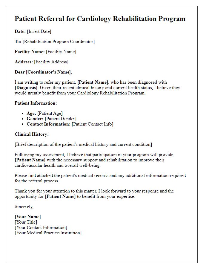 Letter template of patient referral for cardiology rehabilitation program