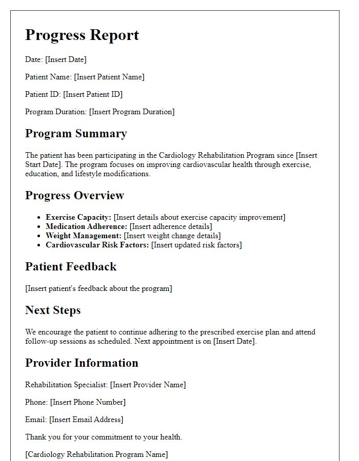 Letter template of progress report from cardiology rehabilitation program