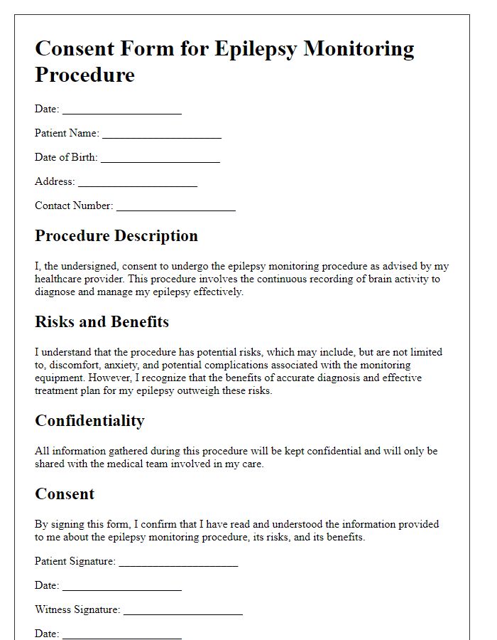 Letter template of consent for epilepsy monitoring procedure