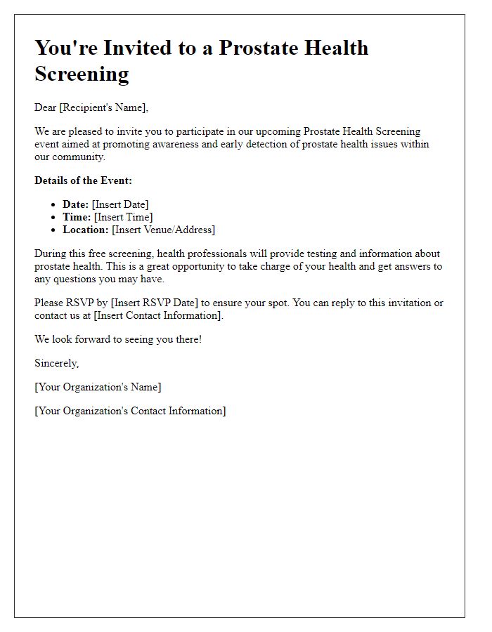 Letter template of prostate health screening invitation for community outreach