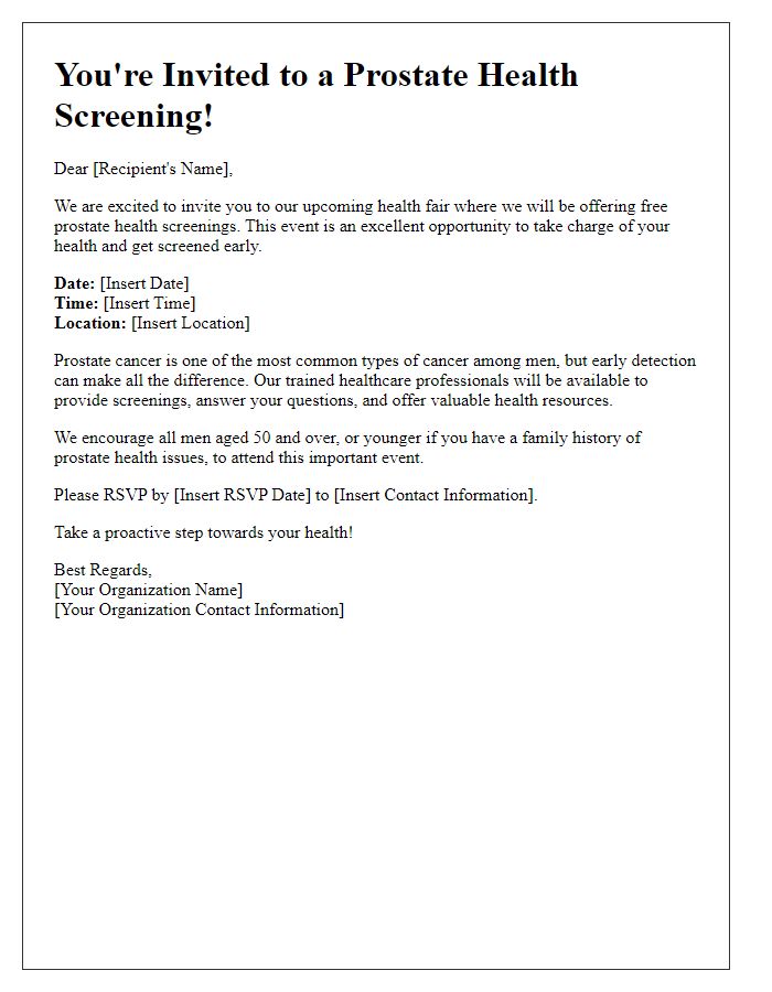 Letter template of prostate health screening invitation for local health fairs