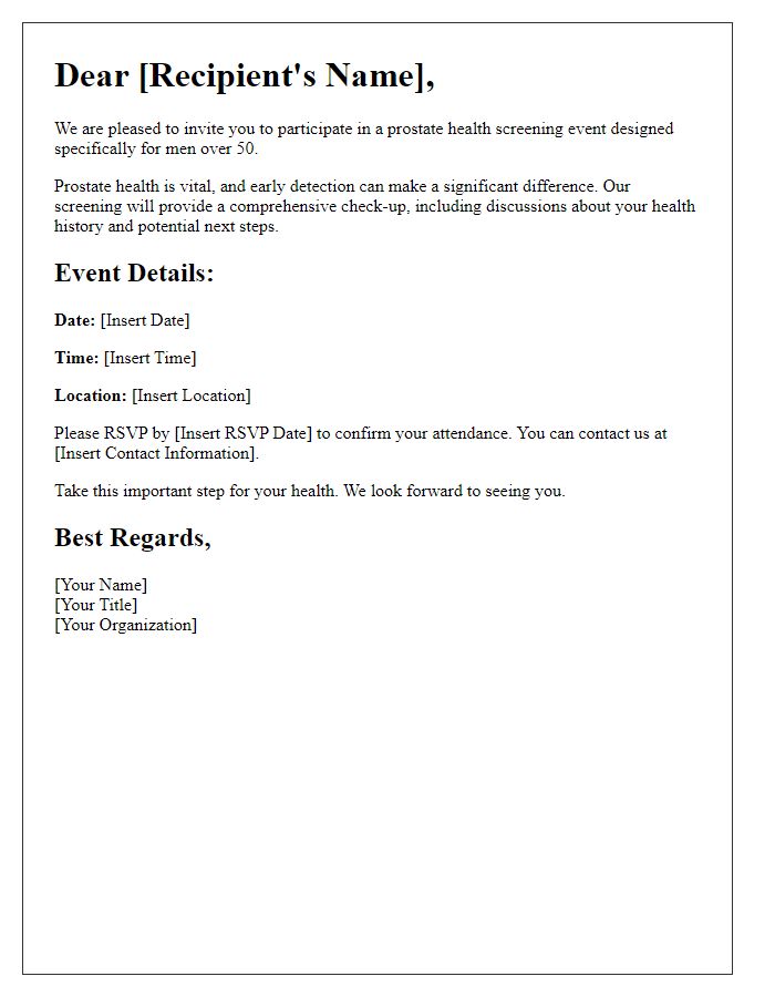 Letter template of prostate health screening invitation for men over 50