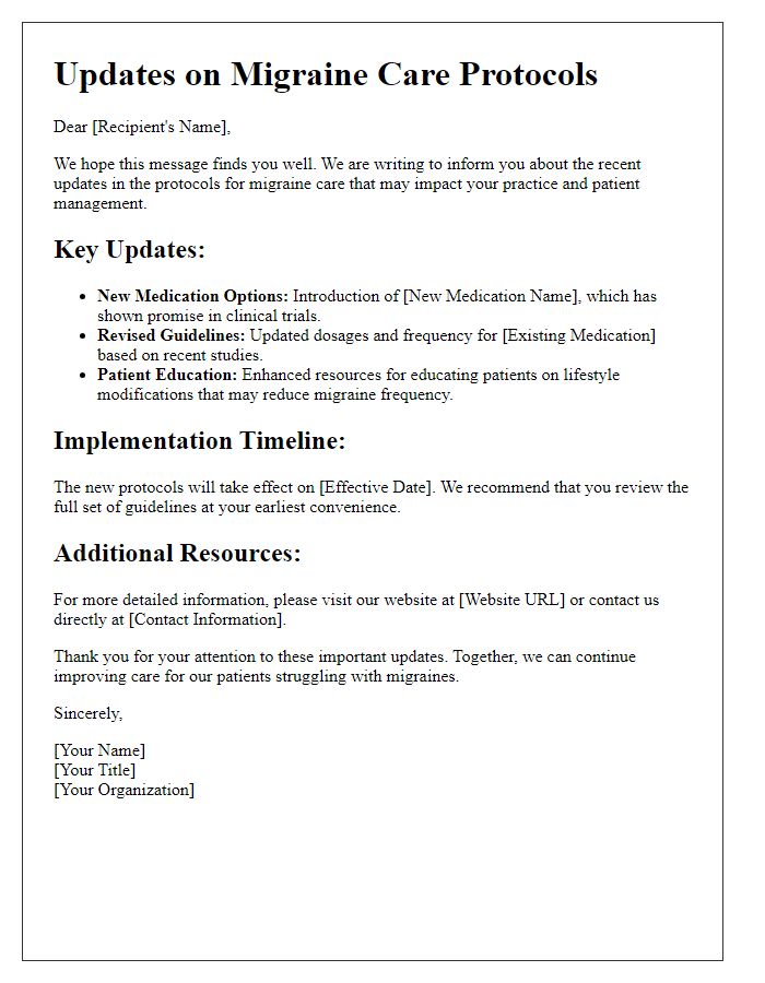 Letter template of information on updates in migraine care protocols