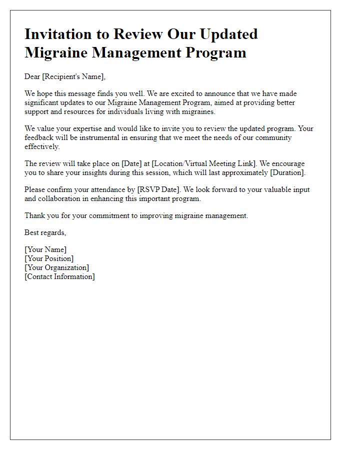 Letter template of invitation to review the updated migraine management program