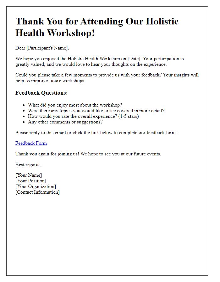 Letter template of feedback request after holistic health workshop