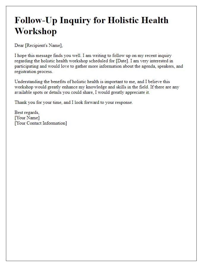 Letter template of follow-up for holistic health workshop inquiry