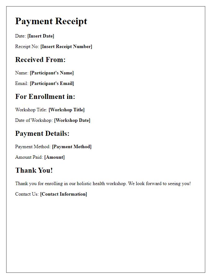 Letter template of payment receipt for holistic health workshop enrollment