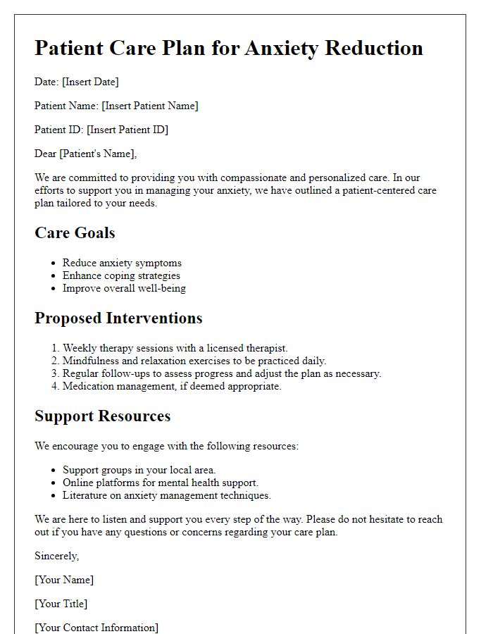 Letter template of patient-centered care for anxiety reduction