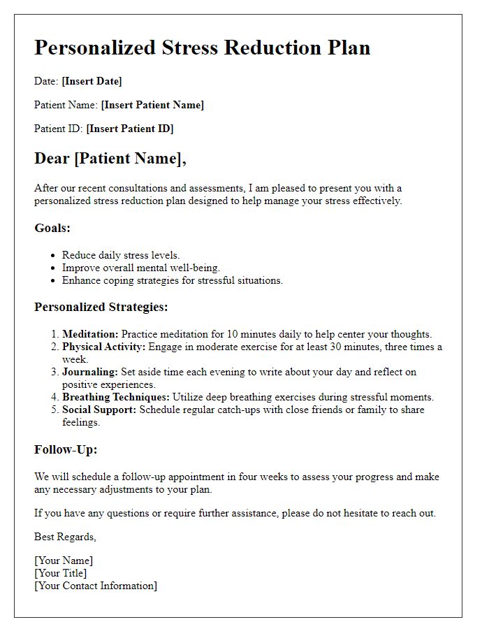 Letter template of personalized stress reduction plans for patients