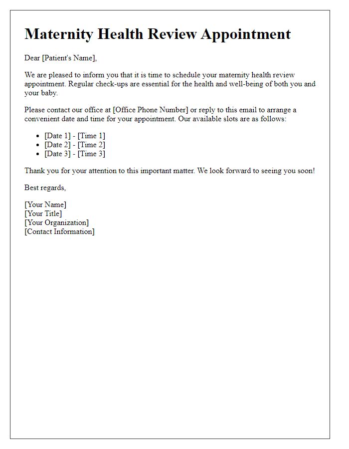 Letter template of maternity health review scheduling