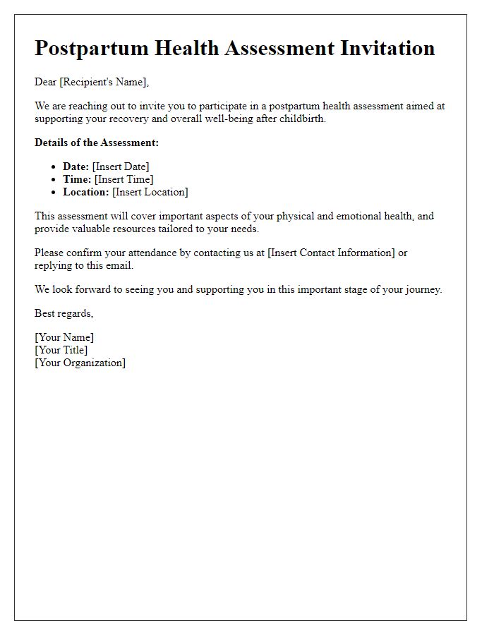 Letter template of postpartum health assessment invitation