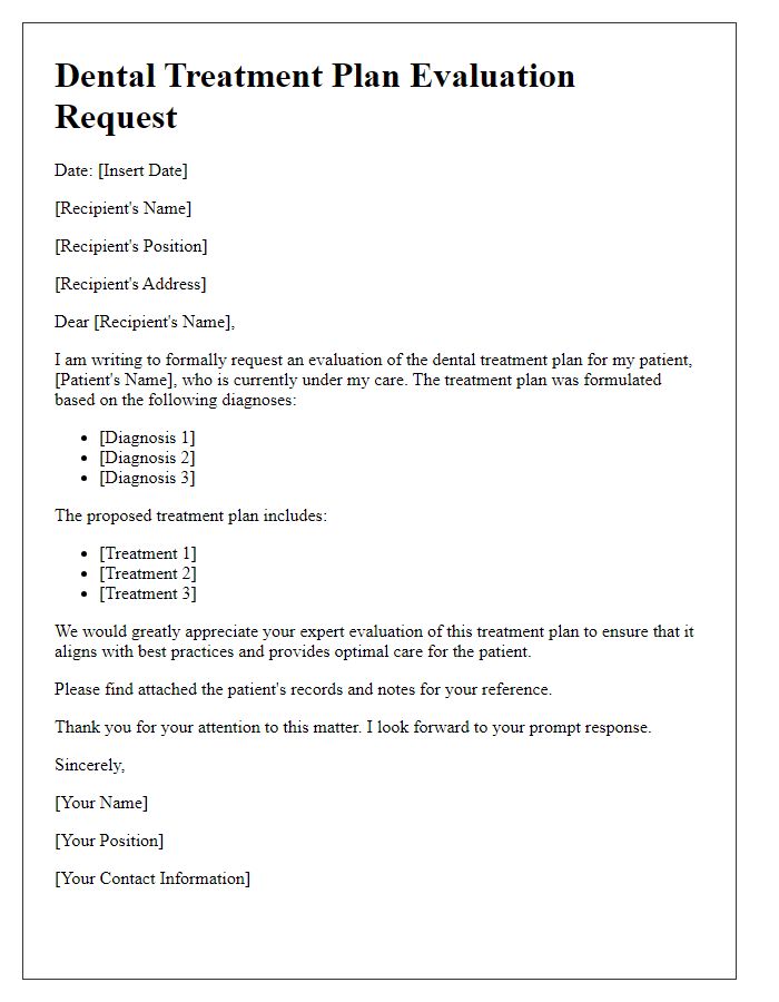 Letter template of dental treatment plan evaluation request