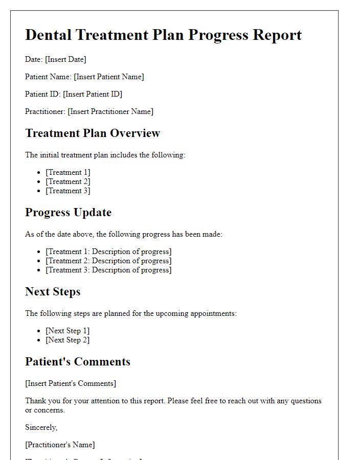 Letter template of dental treatment plan progress report