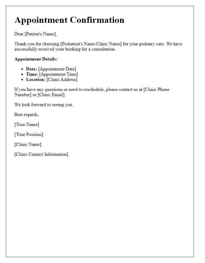 Letter template of booking a podiatry consultation