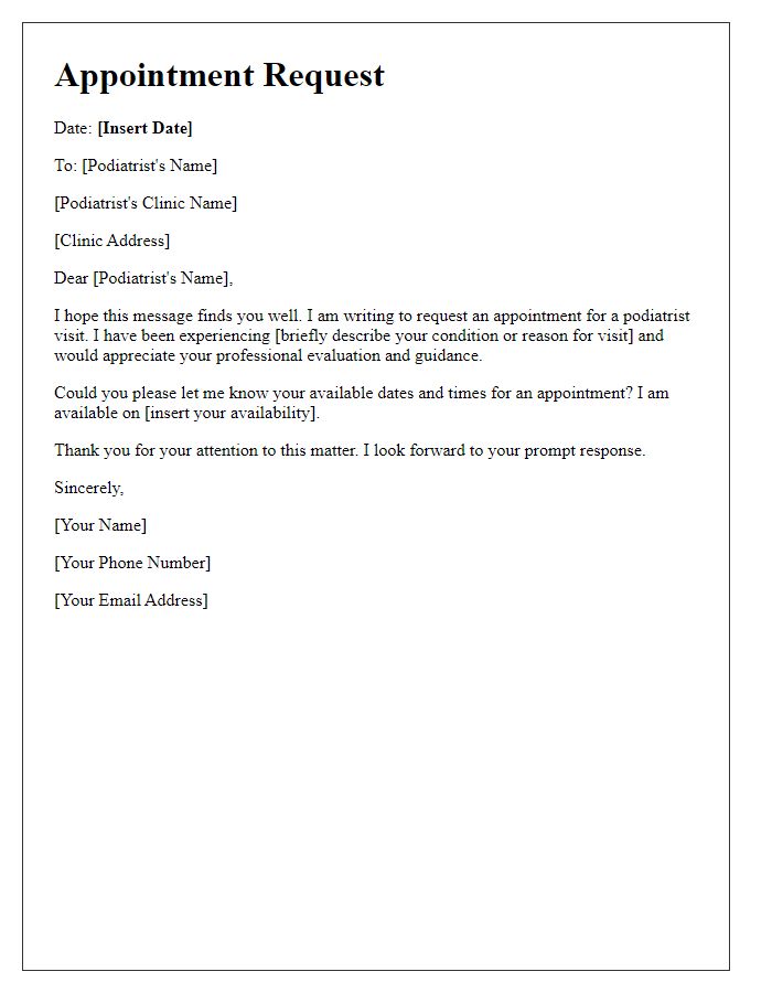 Letter template of podiatrist visit scheduling request