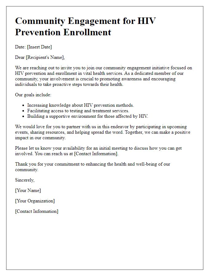 Letter template of community engagement for HIV prevention enrollment.