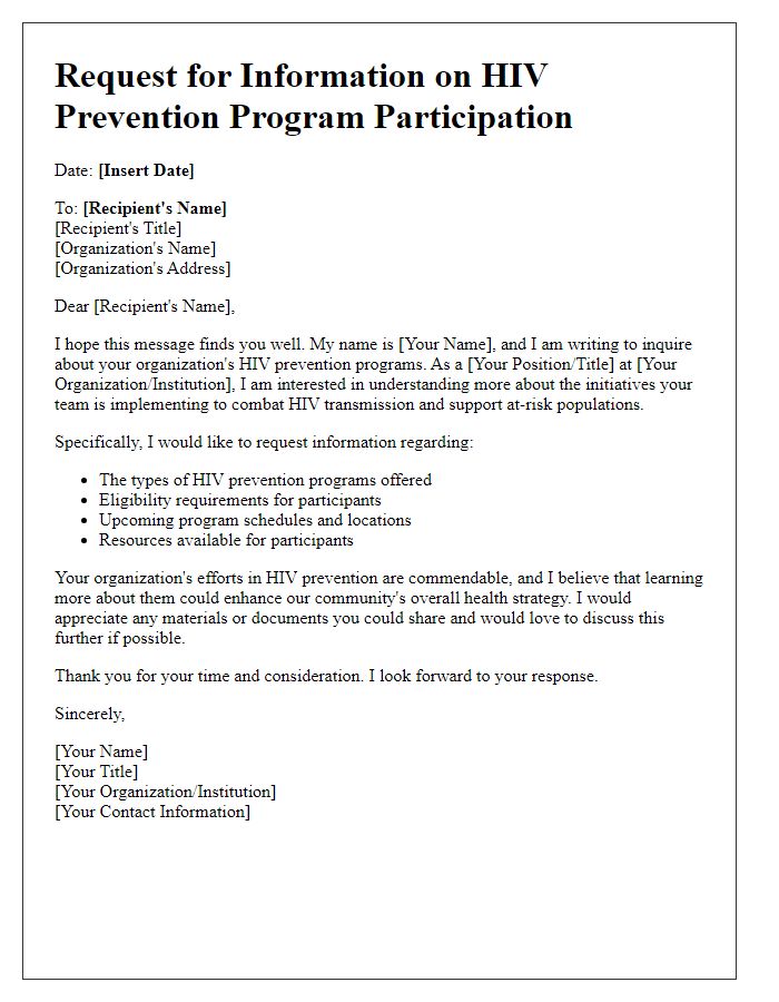 Letter template of informational request for HIV prevention program participation.