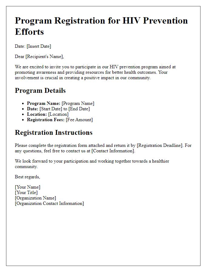 Letter template of program registration for our HIV prevention efforts.