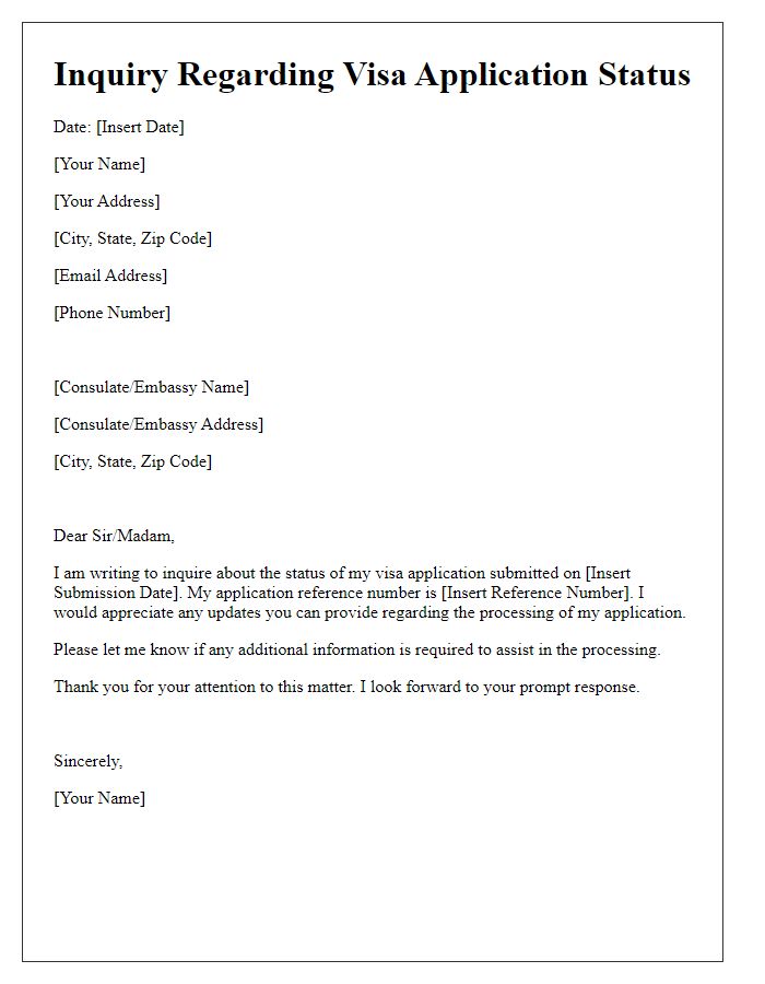 Letter template of inquiry regarding visa application status