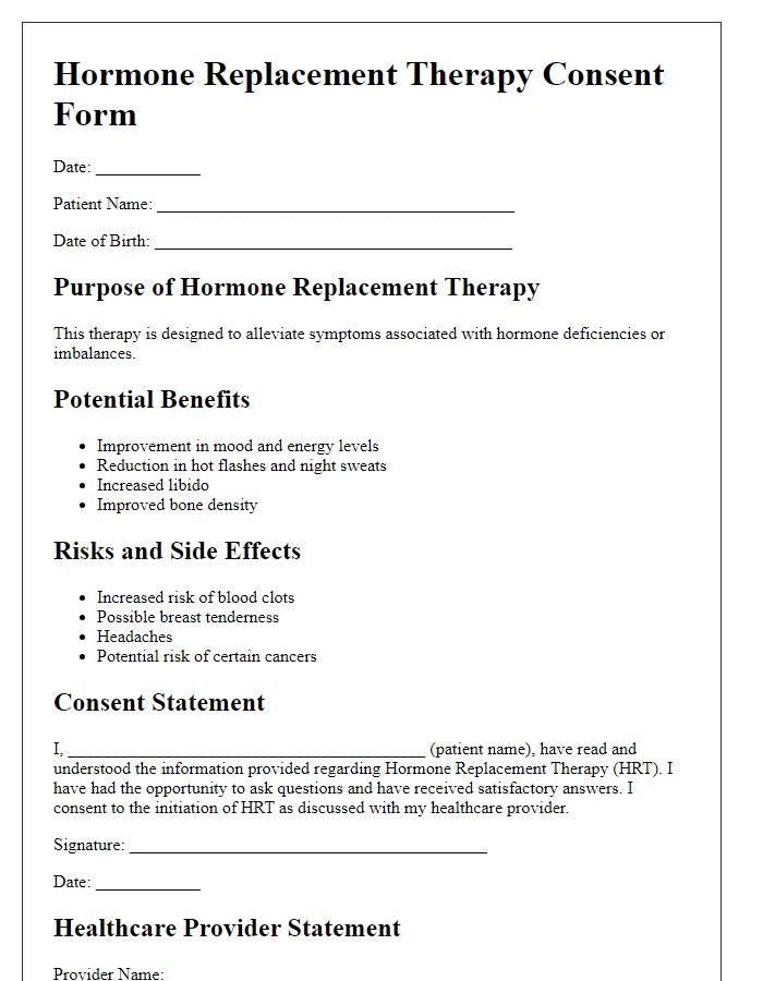 Letter template of hormone replacement therapy consent form