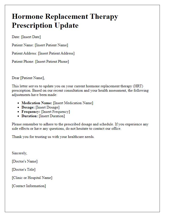 Letter template of hormone replacement therapy prescription update