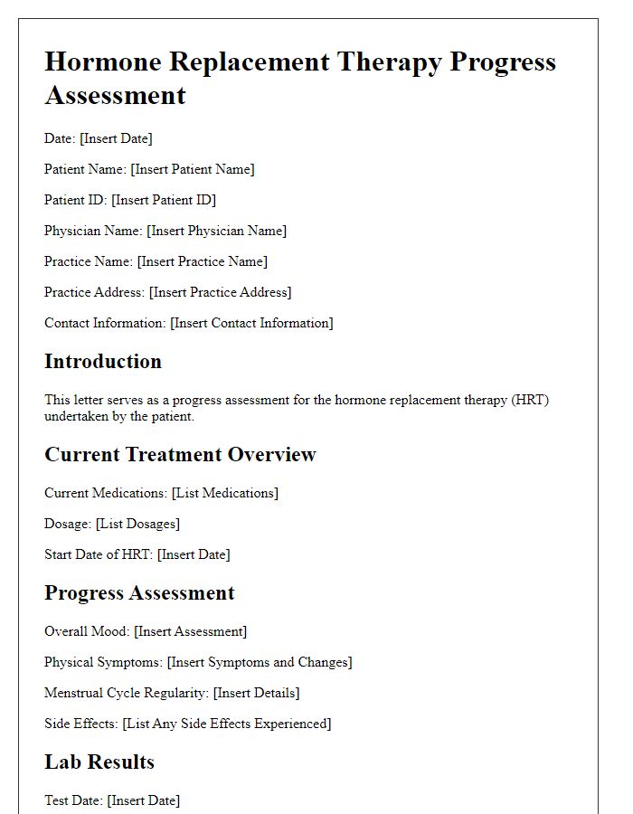 Letter template of hormone replacement therapy progress assessment