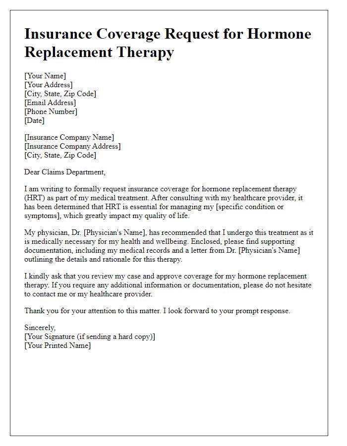 Letter template of hormone replacement therapy request for insurance coverage