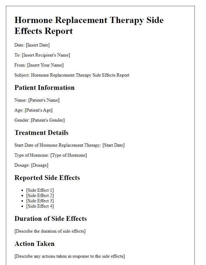 Letter template of hormone replacement therapy side effects report