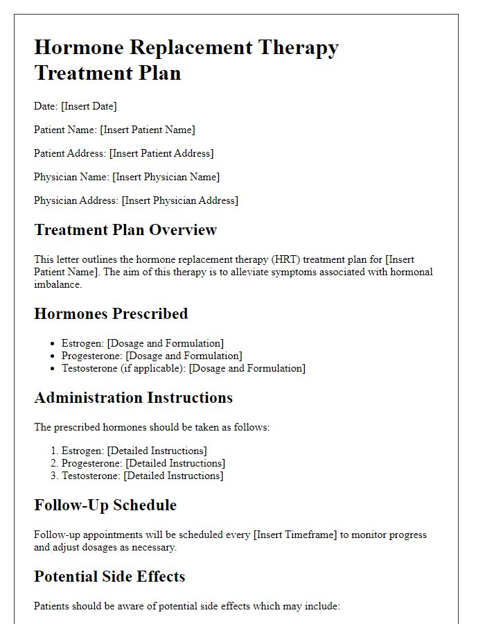 Letter template of hormone replacement therapy treatment plan