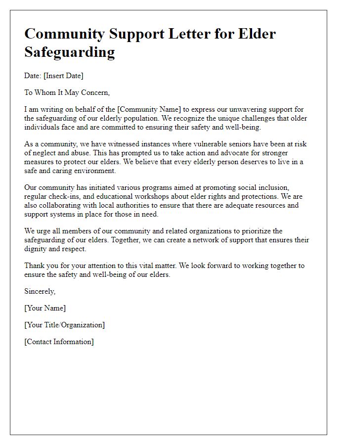 Letter template of community support for elder safeguarding