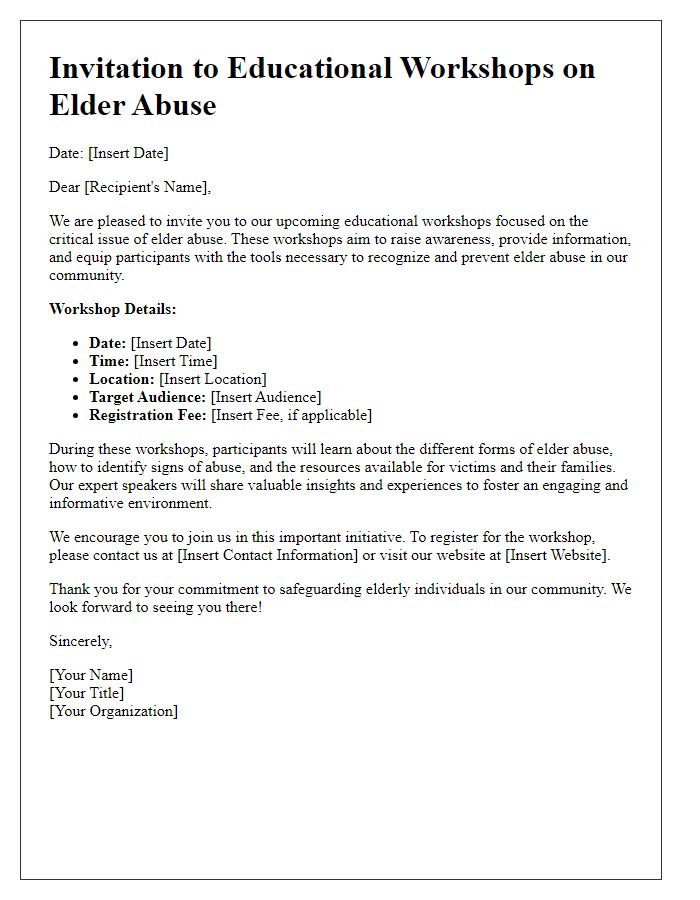 Letter template of educational workshops on elder abuse