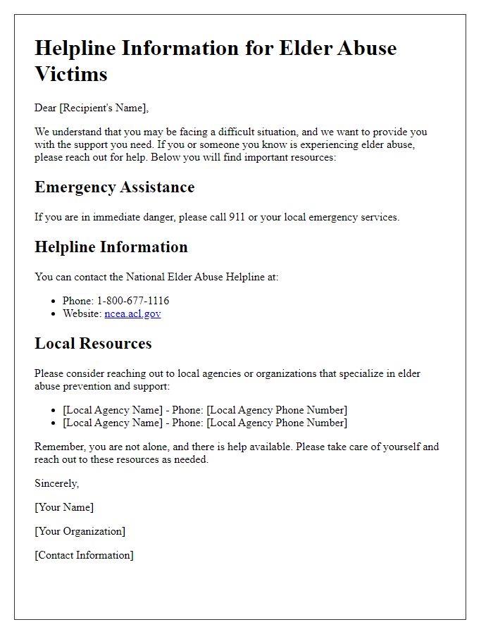 Letter template of helpline information for elder abuse victims