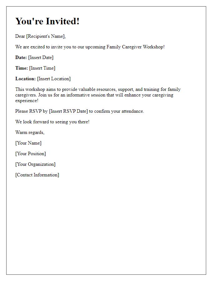 Letter template of invitation to family caregiver workshop