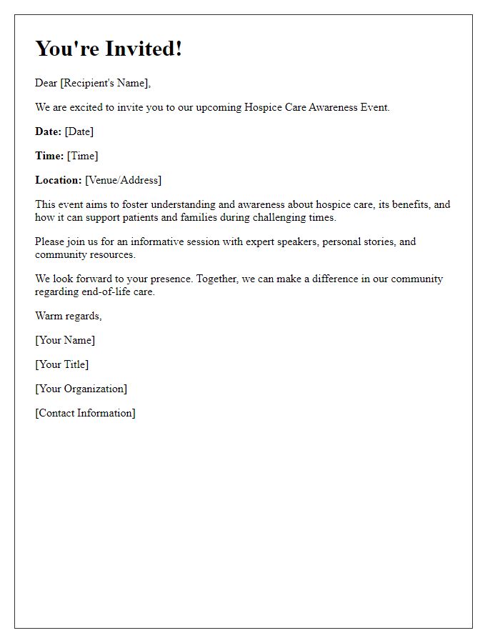 Letter template of invitation to hospice care awareness event