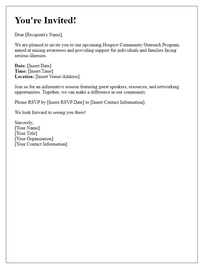 Letter template of invitation to hospice community outreach program