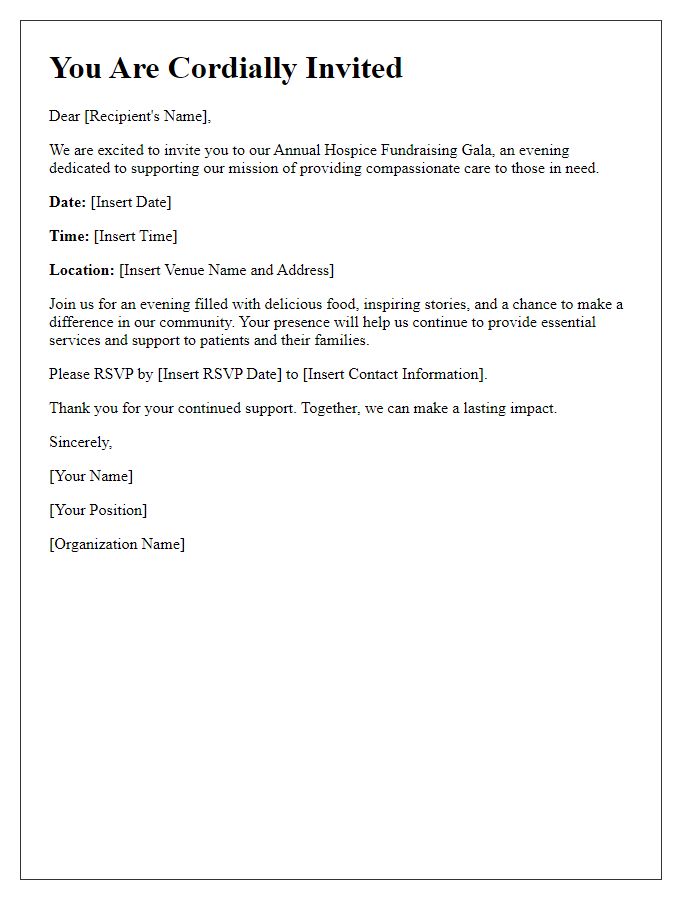 Letter template of invitation to hospice fundraising gala