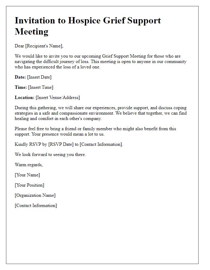 Letter template of invitation to hospice grief support meeting